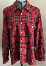 VTG Sears Kings Road Mens medium red plaid Wool Blend Shirt Jacket pockets