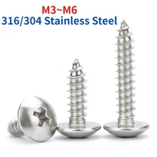 316 / 304 SS Large Flat Head Self Tapping Screw / Mushroom Head Phillips Screw