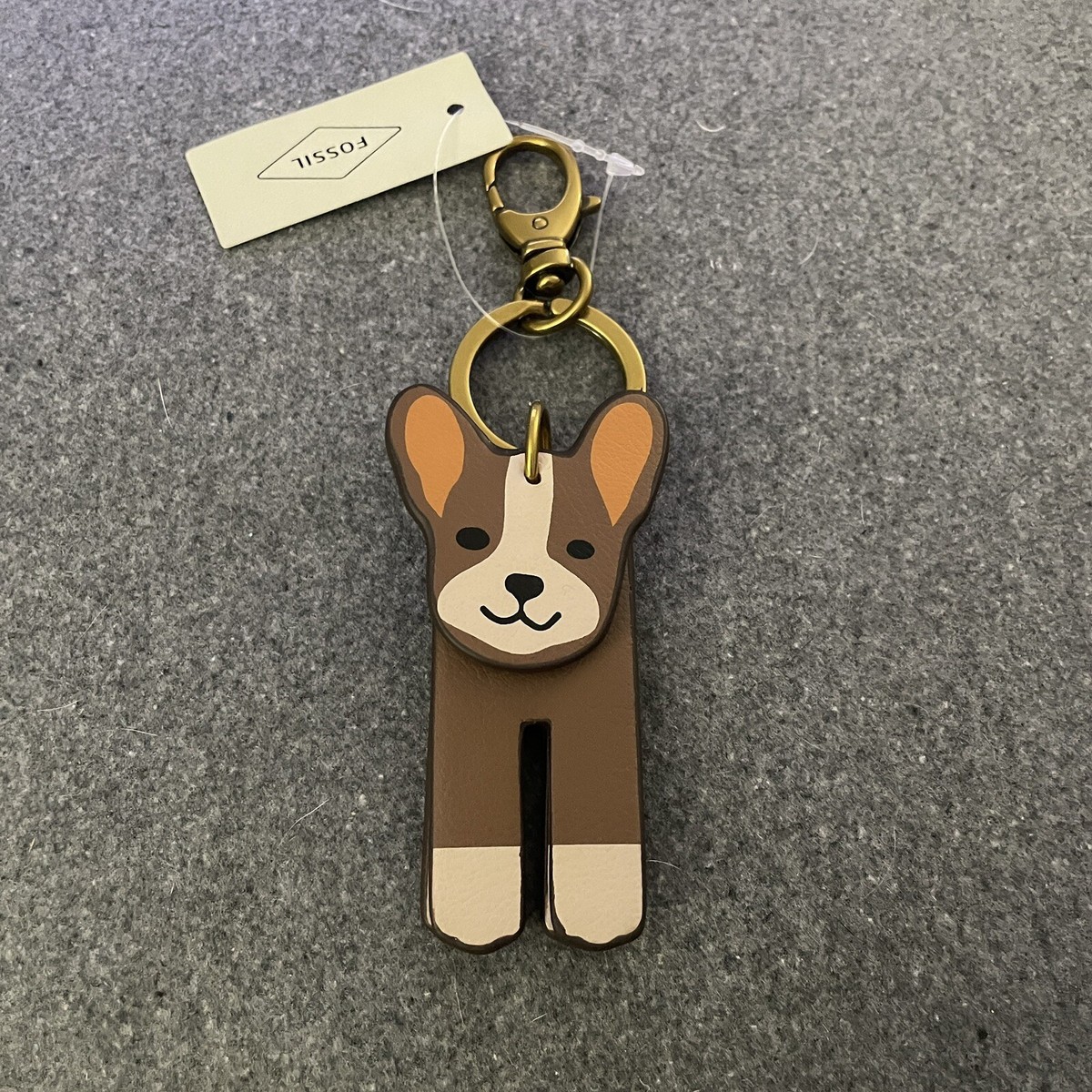 NEW Fossil French BullDog KeyChain Key Fob Ring movable parts