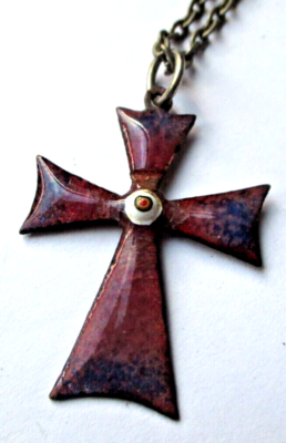 Pendentif Ancien Grande Croix En émaux D'art Vintage - Bijou Unique Référence 2409 - Occasion