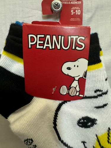Peanuts Snoopy Ankle Socks Unisex Kids 5-10 Multicolor Polyester Stretch 3-Pack - Picture 3 of 11