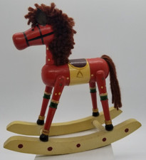 Red Wood Rocking Horse Yarn Mane Vintage Figurine Toy Rocks Smoothly 6"