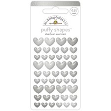 Doodlebug  PUFFY SHAPES  Silver Hearts Assortment
