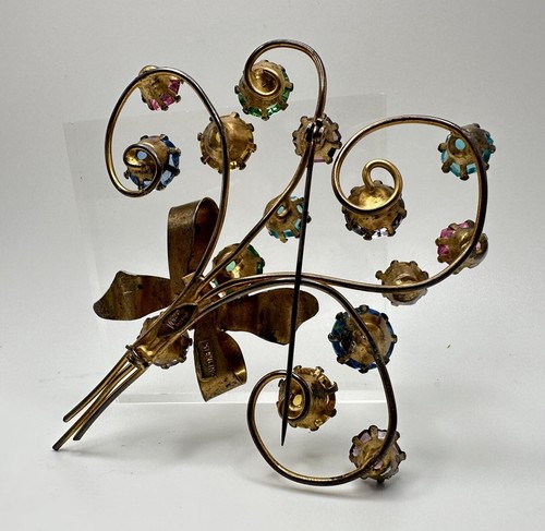Vintage Vogue Sterling Silver Spray Floral Brooch Gold Wash Bouquet HUGE Signed - Picture 5 of 9
