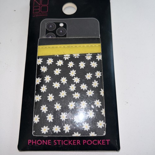 Phone Sticker Pocket ID & Credit Cards Fits Against Your Phone, Black w/ Daisies - 第 1/5 張圖片