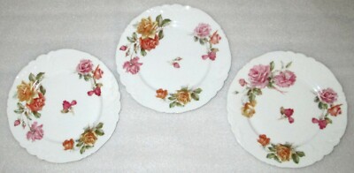 SET 3 C. A. AHRENFELDT DEPOSE LIMOGES PLATES for OVINGTON BROS. NY ANTIQUE ROSES