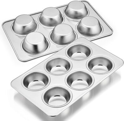Muffin Pan Set of 2 Stainless Steel Muffin Pan Tin for Baking 6-Cup Metal