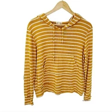 Hooded sweatshirt women's small striped yellow and white long sleeve top