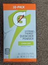 Gatorade G Powder Lemon Lime 10, 1.23oz packs NEW Box 12oz total Weight NEW