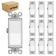 10 Pack Decorator Paddle Rocker Light Switch Residential Grade,15A 120V/277V