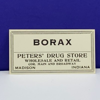Drug store pharmacy ephemera label advertising Peters Borax Indiana Madison IN