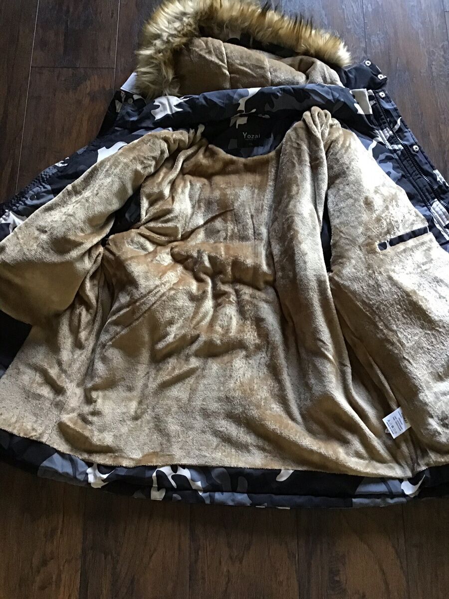 Yozai Black Camouflage Warm Winter Coat Hooded Lined Jacket Yozai Black Camouflage Warm Winter Coat Hooded Lined Jacket