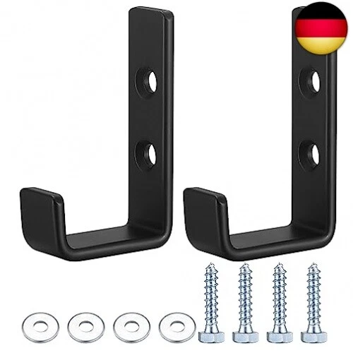 Qeapug 2Stk schwerlast Wandhaken, J Form Garage Haken, Schwarz Universalhaken - Bild 1 von 8