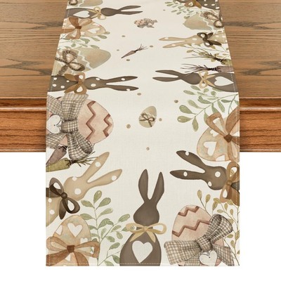 Bunny Egg Carrot Bowknot Leaves Easter Table Runner, Seasonal Spring Kitchen Din