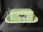 Moo Green Cow Ceramic Butter Dish lidded
