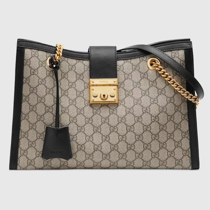 Sac à bandoulière Gucci Padlock GG Supreme beige/noir moyen toile avec cadenas et clés