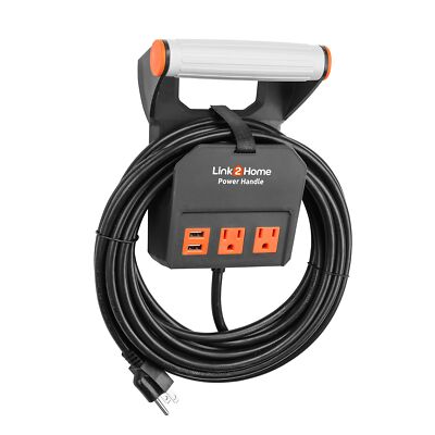 20 Ft Power Extension Cord with 2 Outlets & 2 USB Ports Wall Mount Included
