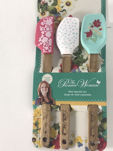 The Pioneer Woman Mini Silicone Spatula Acadia Wood Handle 3 Piece Set New - Picture 2 of 3