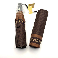 Michael Kors Automatic Open Travel Umbrella Signature Logo Print Brown NWT