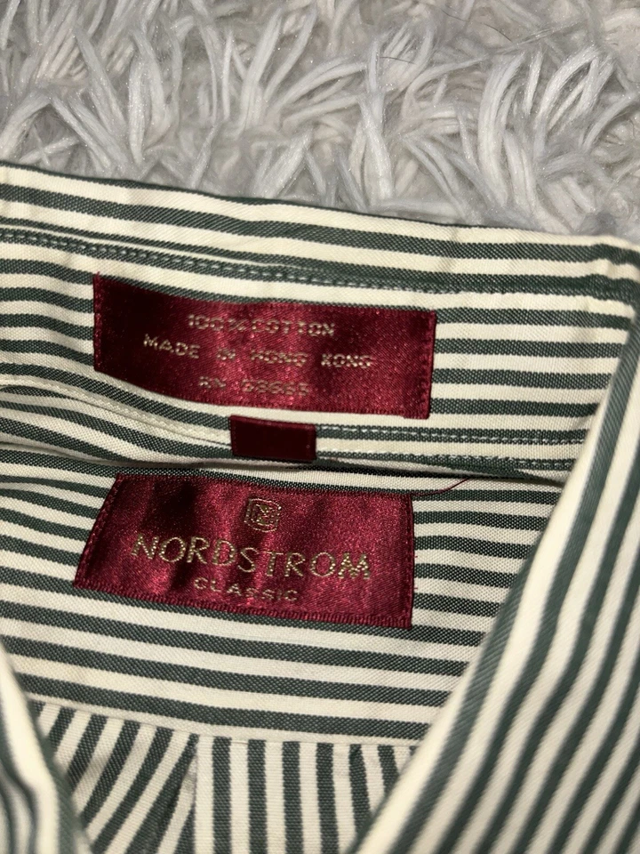 Nordstrom Classic Boys talla 10 Oxford clásico verde y blanco roto con botones. Exc Foto 3 de 4