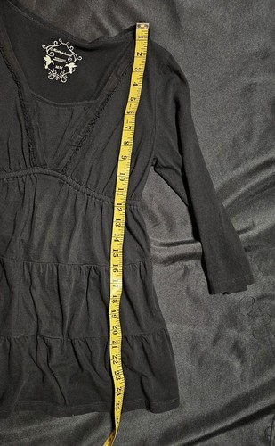 Motherhood Maternity Women's Black Top Blouse Ruffles 3/4 Inch Sleeve Medium - Picture 4 of 5