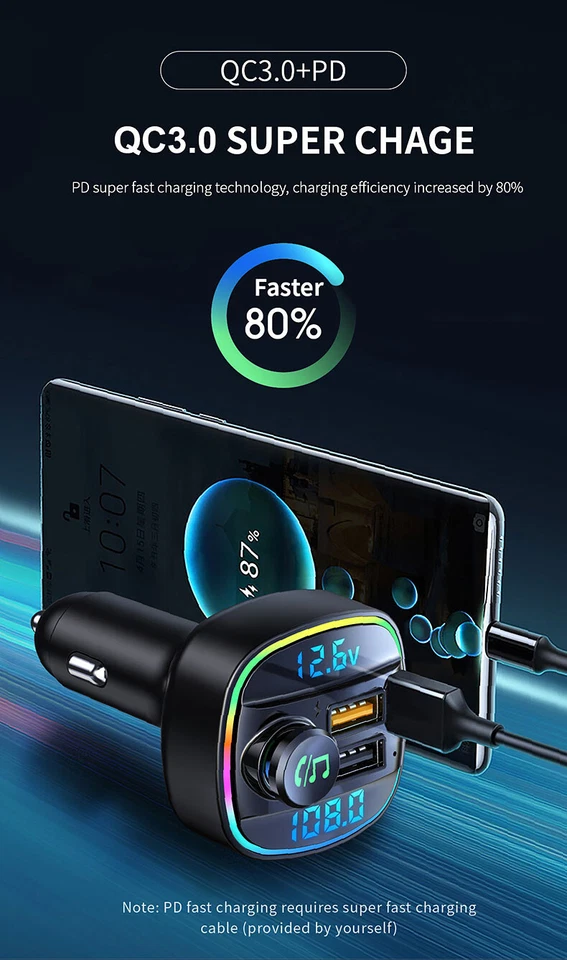 Bluetooth Car FM Transmitter MP3 Player Hands Free Radio Adapter Kit USB Charger - Image 4 of 4