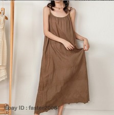 Women Cotton Linen Slip Dress Retro Camisole Full Slips Underdress Chemise