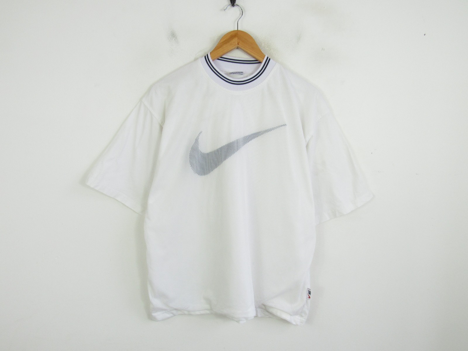 Vintage Nike 90's Mesh RARE Big Logo T-shirt White Mens Made in USA Size Large