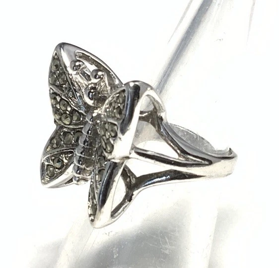 Anillo Polilla Mariposa Marcasita Oro Blanco 18k HGE Talla 4.75 KP103 Foto 2 de 4