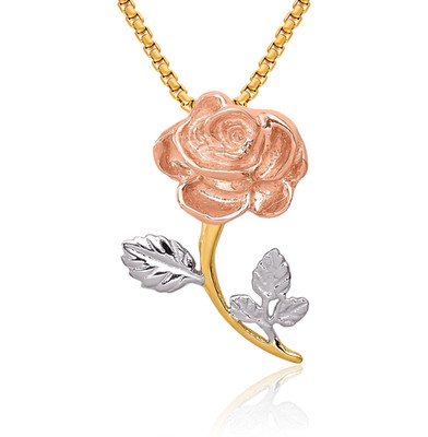14K massive zweifarbige Gold Blume schwimmende Kette Plättchen Halskette