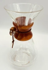 Vintage Chemex Pyrex 11 Inch Pour Over Coffee Carafe 13 Cup Wood