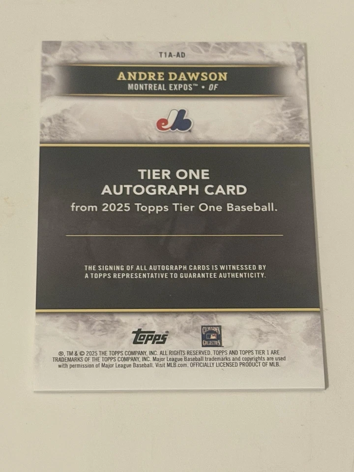 Andre Dawson 2025 Topps Tier One AUTO/99 🔥 Foto 2 de 2