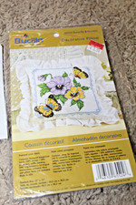 Bucilla 12" Decorative Pillow Butterfly  Flowers Stamped Cross Stitch 65524