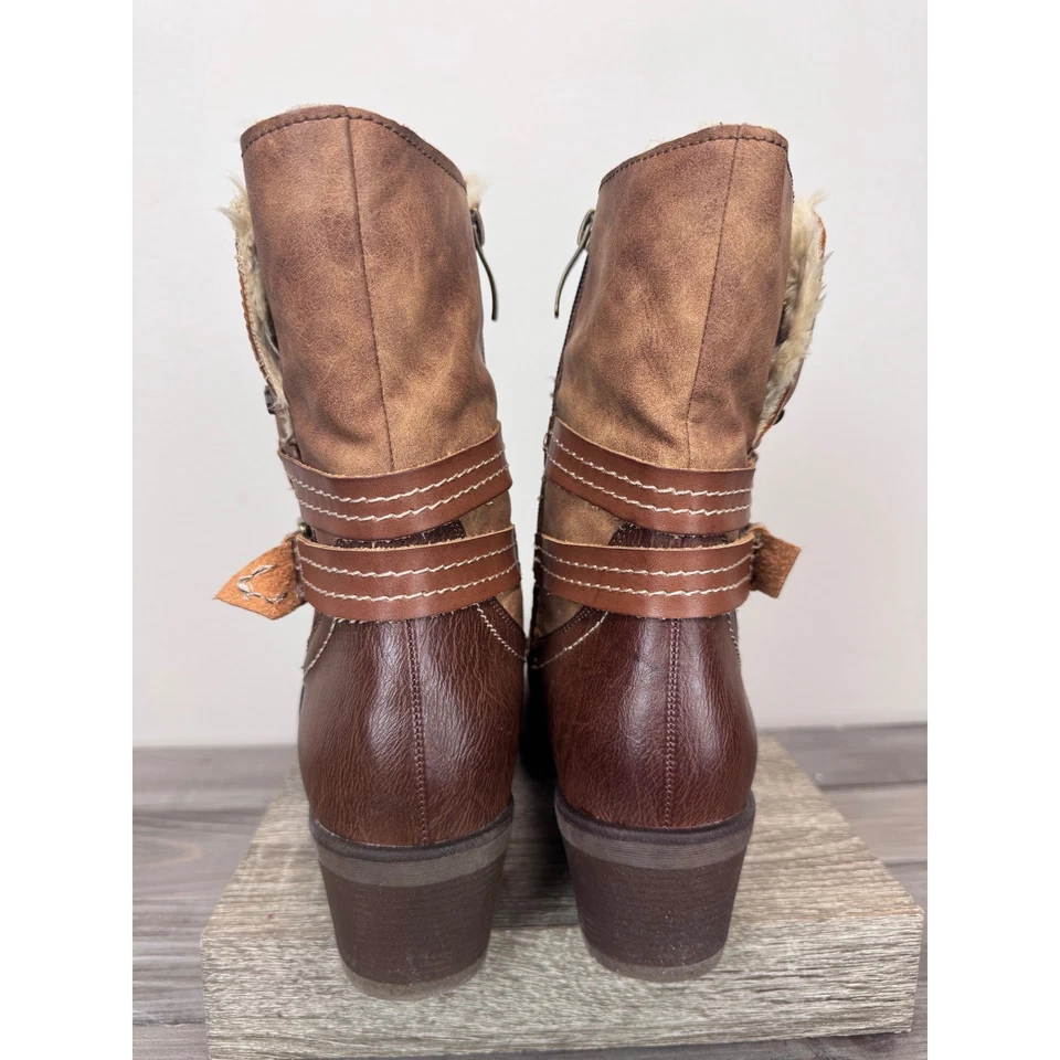 Spring Step Boisa Brown Vegan Leather Buckle Zip Fur Lined Winter Boots Size 9 - Image 4 of 4
