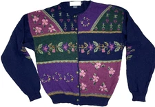 Orvis Hand Loomed Cardigan Sweater Button Front Floral  Wool Blend  Women's M