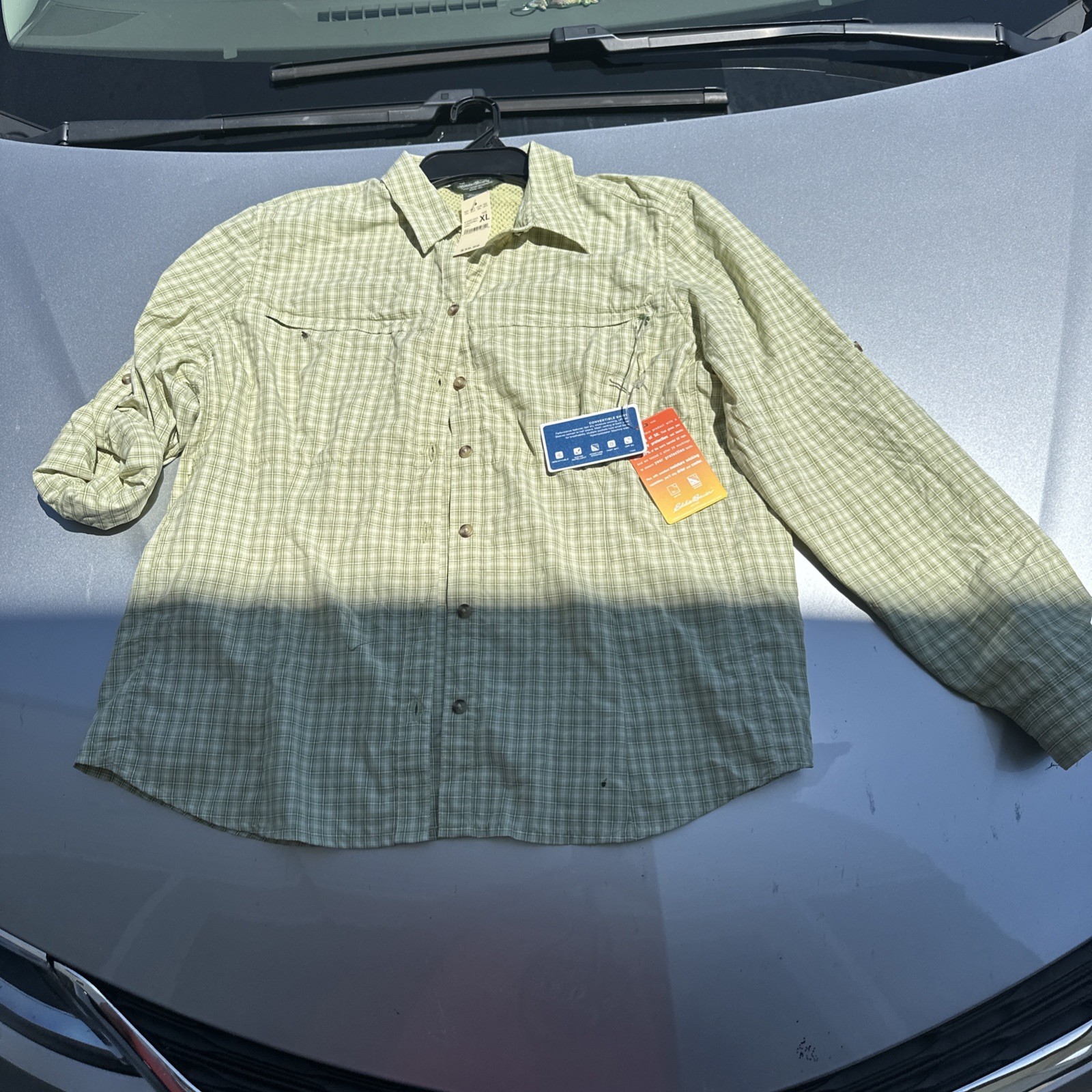 NWT Eddie Bauer Women’s XL Convertible Shirt UPF 50 Green Plaid NEW!!