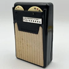Universal 6 Transistor Radio - PTR-62B  - Black/Gold - Works - Case Damage
