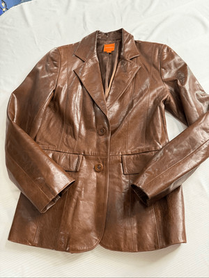 Anonymous John Carlisle Brown Leather Blazer Jacket Size Small