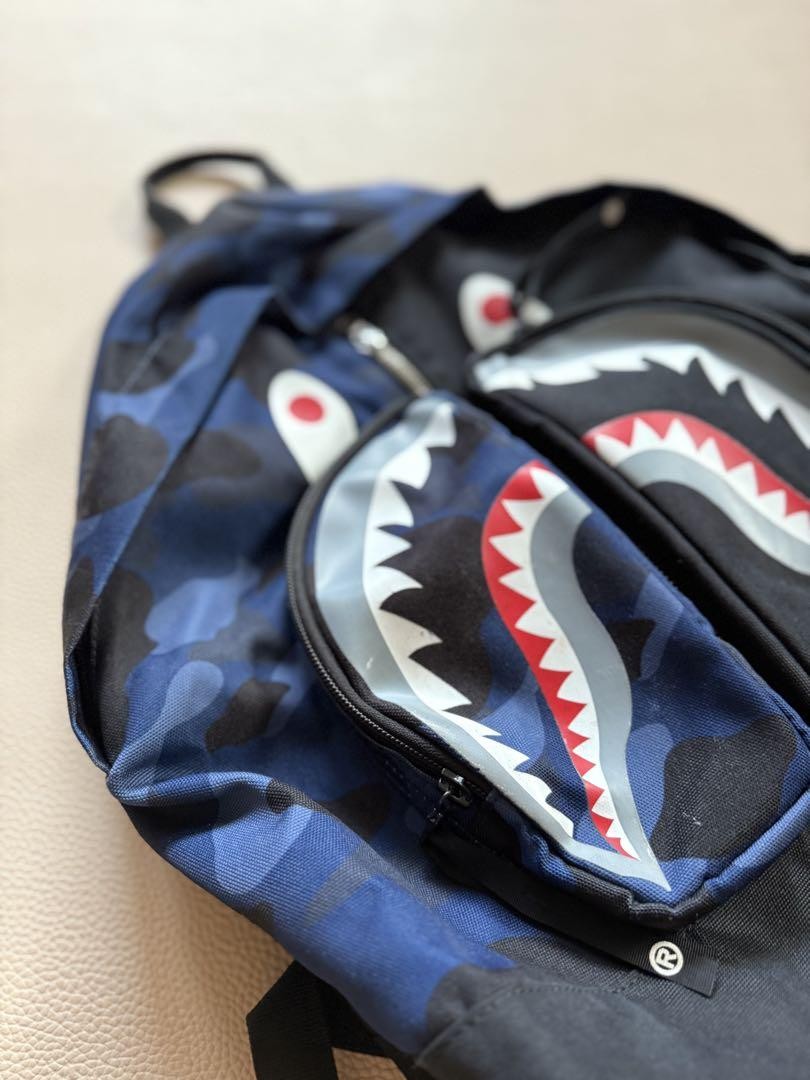 A BATHING APE BAPE Men's Backpack Camo Shark Daypack Blue