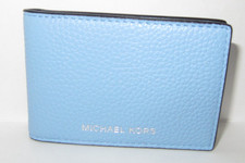 Michael Kors Cooper Compact ID Wallet Light Sky Blue Pebbled Leather NWT 138