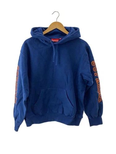 Felpa Supreme con cappuccio manica collegiale S cotone blu usata