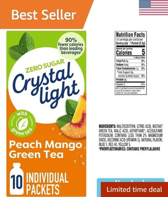 Peach Mango Green Tea Drink Mix - Zero Sugar, 10 Packets for On-the-Go Refres...