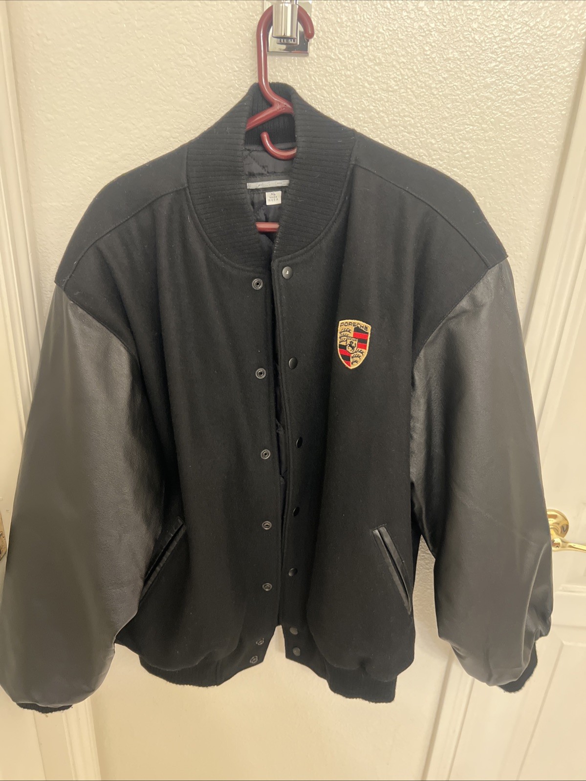 Vintage Porsche Wool and Leather Jacket Varsity Bomber Xl Made In USA