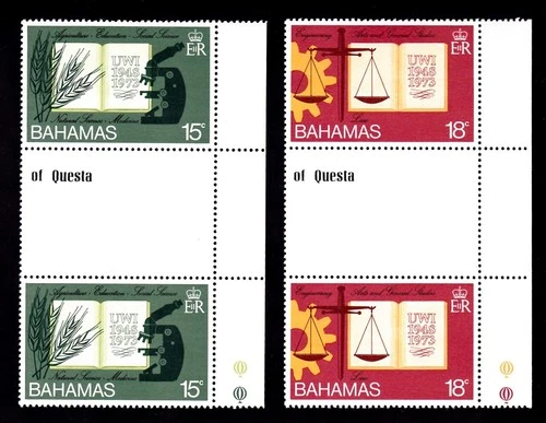 BAHAMAS #356-357 MNH 25th ANNIV. UNIVERSITY OF THE WEST INDIES GUTTER PAIR