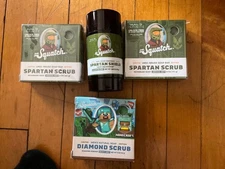 Dr Squatch x2  Spartan Scrub and x1 Spartan Shield deodorant + bonus bar!