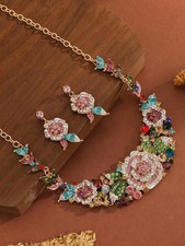3Pcs Rhinestone Flower Set for Women,Elegant Necklace Dangle Earrings for Party