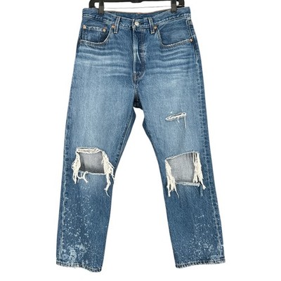 Levi's 501 Blue Distressed Straight Leg Button Fly Jeans Womens 31