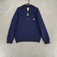 L.L.Bean Sweater Mens Medium Classic Navy 1/4 Zip Organic Cotton Stripe Pullover