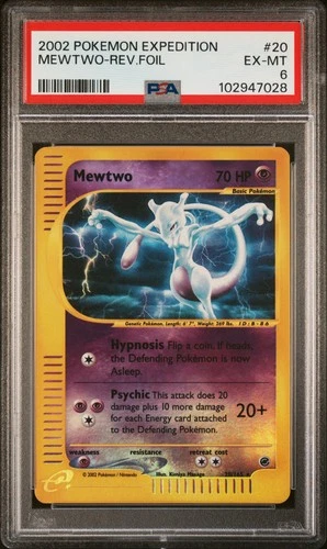 2002 POKEMON EXPEDITION #20 MEWTWO-REVERSE FOIL PSA 6
