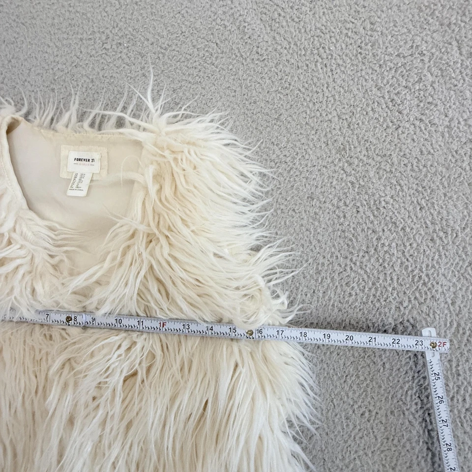 Shaggy Shearling Faux Fur Vest Womens Small Ivory Festival Sleeveless - Image 4 of 4
